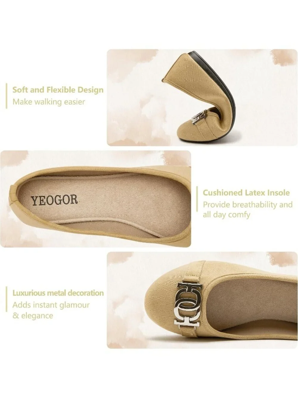 Women's Beige Micro Fiber Comfortable Round Toe Flat Slip on Casual Dressy Shoes